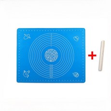 矽膠烘焙墊 附擀麵杖 不沾揉麵墊 帶刻度 蛋糕烘焙工具, 藍色,50*40cm, 1個
