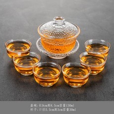 台出 茶杯茶碗 日式透明耐熱玻璃三才蓋碗 陶瓷單個大號手抓家用耐高溫泡茶碗, 7頭錘紋蓋碗（云錦玻璃杯）, 1個