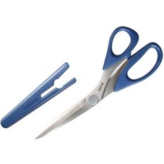 Clover可樂牌 日本製不銹鋼防布逃剪刀 36-664 拼布剪刀 21cm 防滑鋸齒剪刀 洋裁縫紉, 1個, 藍色