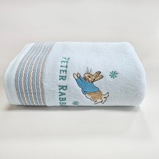 PETER RABBIT 彼得兔無捻紗精繡浴巾【正版授權】贈洗衣袋, 藍色, 1個