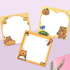 만들기대장 사각 카피바라 점착메모지 약50매 3종 1개랜덤 점착 만들기 메모지 카피바라 dew+8061XH