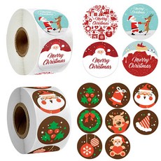 크리스마스 심볼 스티커롤 500P 2종 세트, 혼합색상, 1세트