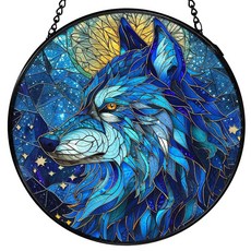 FUGWN 재미있는 늑대 선물 선캐처 창문 걸이 장식 햇빛 포수 실내 원형 유리 벽 아트 장식 동물 애호가 벽걸이 711cz-blh-wolf 파티오 244764, FUGWN 재미있는 늑대 선물 선캐처 창문 걸이, 장식