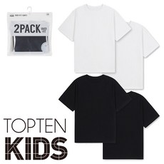 탑텐키즈 아동 공용 탄탄한 오버핏 단독착용 외출용 밑단 옆트임 기본 반팔 티셔츠 2P 세트