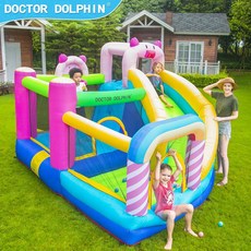 에어바운서 미끄럼틀 점핑 방방이 대형 에어 슬라이드, 핑크 돼지 성 305x290x230cm, 1개