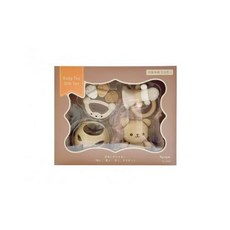 Toyroyal 嬰兒玩具禮盒套裝 新生兒搖鈴固齒器安撫玩偶 多功能玩具組合, 蜜糖奶茶色, 3個