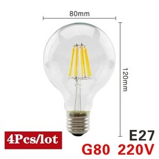 호환 4pcs LED Bulb AC 220V C35 A60 ST64 G45 G80 G95 Lamp E14 E27 Filament Light 2W 4W 6W 8W Glass Ba, 06 G80 E27, 01 2W 220V