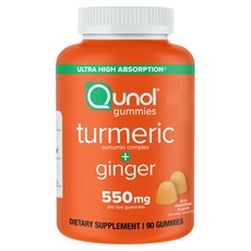 Qunol 薑黃薑黃素複合物 + 薑 550毫克 濃鬱柑橘風味軟糖, 1個, 90錠