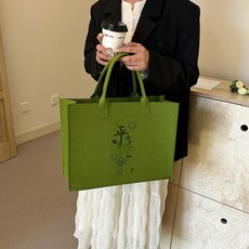 친환경 펠트 토트백 대용량 수납 가방 선물용 인쇄 가능, 올리브그린 40x30x15cm, 1개