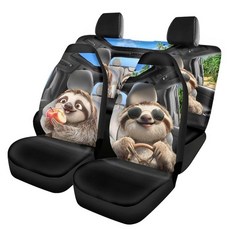Forchrinse Sloth 카시트 커버 여성용 남성용 4피스 전면 및 후면 스플릿 벤치 보호 범용 핏 자동차 트럭 밴 SUV용, 나무늘보 프린트