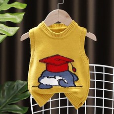 兒童針織毛衣背心，卡通圖案坎肩，男女寶寶童裝