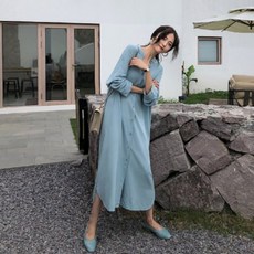 차이나 셔츠 원피스 롱치마 여성 봄 하객룩 데일리 오피스 셔링