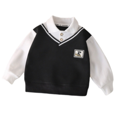 萱寶媽咪baby童裝館 韓版兒童假兩件長袖襯衫 學院風POLO衫 中大童上衣