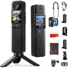 SJCAM C300 브이로그 카메라 64GB 4K 액션 자석 본체 및 손잡이 분리형 디자인 콘텐츠 제작자를 위한 유튜브 스트리밍 7시간 배터리 안정화 방수 검정, 64GB 카드, SJCAM 검정