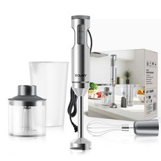 ROUNY 핸드 블렌더 800W 강력한 모터 스테인리스 스틱 믹서기 4in1 구성 무단 속도 조절 안전 잠금 설계 700ml 믹싱컵 500ml 다지기 거품기 포함, H1