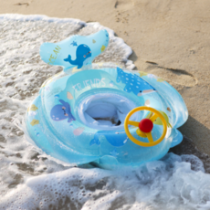 어린이튜브 아기상어 자동차 쿠션 보행기 튜브 핸들 캐릭터 유아 아동 워터파크 물놀이 수영장 여름아이템, 1개, 블루