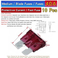 유리관휴즈 자동차퓨즈 10pcs QJSET 소형 중형 퓨즈 32V 5A 7.5A 10A 15A 20A 25A 30A 35A 40A 50A 삽입/미니 삽입/소형 삽입, [06] Medium 40A 10pcs