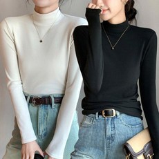 여성 기본 무지 디자인 부드러운 반폴라 긴팔 티셔츠 여성폴 라티 면폴라티 하프넥티 가을