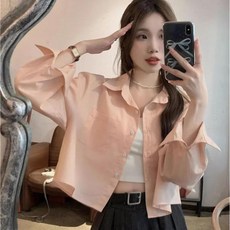 투니스 여성 얇은 단색 숏 긴소매 셔츠