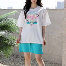 SOON2DLE 女款英文字印花短袖T恤+短褲運動套裝