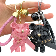 Aeniwing 搖鈴熊熊鑰匙圈 2個, 鑰匙扣粉色+黑色