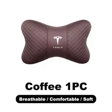 쿠쿠스토어 1PC 가죽 카시트 머리 받침 요추 지원 쿠션 베개 테슬라 모델 3 S X Y 로드스터 SpaceX 자동차, 09 1pc-coffee