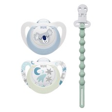 누크 스타 야광 쪽쪽이 X 토트랩 쪽쪽이 홀더 SET, S1 (0~6개월), 블루+오팔블루, 1세트