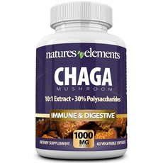 Natures Elements Chaga Mushroom – 30% 다당류가 함유된 10:1 표준화된 추출물 - 1회 제공량당 1 000mg - 식물성 캡슐 60개 - 면역 건, Natures Elements Chaga Mushroo