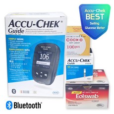 아큐첵 가이드 혈당측정기(측정기+채혈기+파우치)+검사지50매+호환침100개+솜100매, 1세트