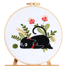 LETOJ DIY 고양이 자수, 꽃밭고양이, 1개