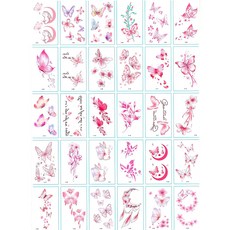 DDULSHOP 時尚蝴蝶粉紅色紋身貼紙30套, 1套