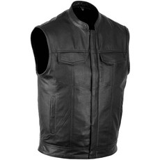 PGS 남성용 오토바이 클럽 스타일 조끼 지퍼 스냅 클로저 숨겨진 건 포켓 조끼 클럽용 가죽 오토바이 조끼 블랙. 3X-라지