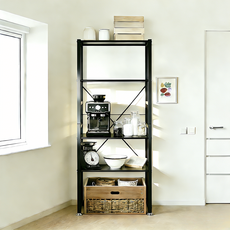 페이머로 (층간격 조절 가능) 다용도 수납 선반 주방 거실용 공간활용 철제 선반, 4단, 블랙