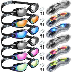 Macarrie 6팩 수영 고글 누수 방지 김 서림 방지 수영 안경 남성용 성인 청소년용, 마카롱 6팩 수영 고글 누유 방지 안개 자외선 차단 안