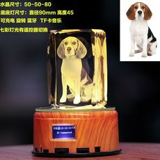 客製化寵物紀念水晶內雕八音盒：照片訂製、LED燈光、生日禮物、情侶禮物、心意禮物, 方形F款七彩藍牙, 1個