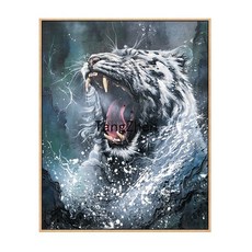 【TangZhen】유화그리기 유화그리기세트 호랑이 울부짖다 산림diy 디지털 유화 거실 서재 현관 호랑이 장식 괘화 수제 채색 아크릴 그림, 730033, 30x40cm블랙액자+물감+붓, 1개