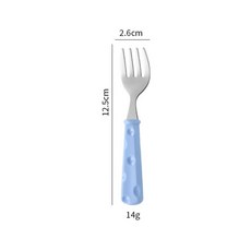 304不鏽鋼兒童輔食訓練勺叉三件套, 乳酪藍 叉子, 1個