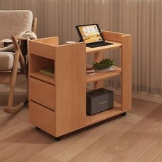 소파 사이드 캐비닛 이동식 사이드 테이블 측면 수납장 거실 선반, 원목색