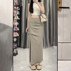 여성 아노락 카고 롱 스커트 슬림핏 캐주얼 데일리록 사이드 슬릿 오피스록 봄 여름 가을용 베이직 코디 치마