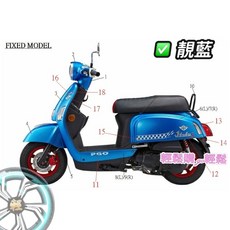 JBUBU 車殼整流罩套件：擋風板、手把蓋、土除、車身側條全套, 1個, 面板靚藍