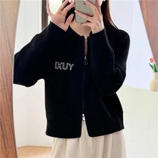 미중 여성 봄가을 뉴 투웨이 집업 니트 스웨터 고급 무지 패션 심플 큐빅 박시 긴팔 가디건 yf