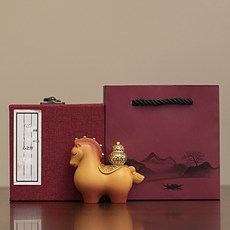 馬擺件馬年生肖馬, 輕奢橙馬上有【福祿】+紅色禮盒