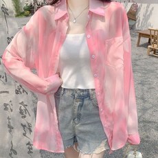 彩色扎染花衬衣女夏冰丝宽松中长款长袖防晒上衣港风复古晕染外套