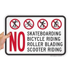 SmartSign 45.7 x 30.5cm(18 12인치) \"스케이트보드 자전거 스쿠터 롤러블레이드 없음\" 표지판 2mm 두께의 알루미늄 합성물 사전 드릴 구멍 레드 블, 화이트 바탕에 블랙/레드