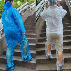 전신형 비닐 레인코트 바지 상의 세트, 블루 세트