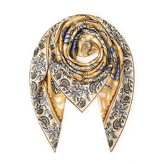 SHIROUYU 100% 멀베리 실크 스카프 109.2cm43인치 라지 스퀘어 숄 - 여성용 오버사이즈 머리띠 선물 포장 화이트-블루 141124, 옐로우-8