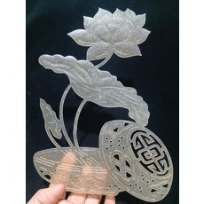 皮影 白蓮花 牛皮 純手工雕刻 皮本色 尺寸20x15cm, 如圖所示, 1個