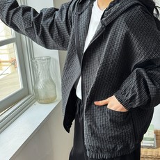 로로텐 체크 후드 집업 점퍼 밑단밴딩 오버핏 여성 빅사이즈