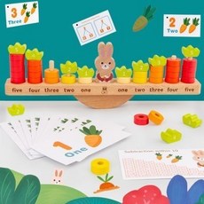 兒童早教數字顏色認知木製天平秤平衡玩具 數學加減法益智教具, 1個, 小兔子天平加減法玩具