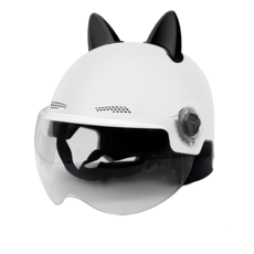 MILLANDA 헬멧 전동차 헬멧 3C 인증 전동차 헬멧 오토바이 헬멧 사계절 헬멧, 투명하다, 고양이의 귀-흰색